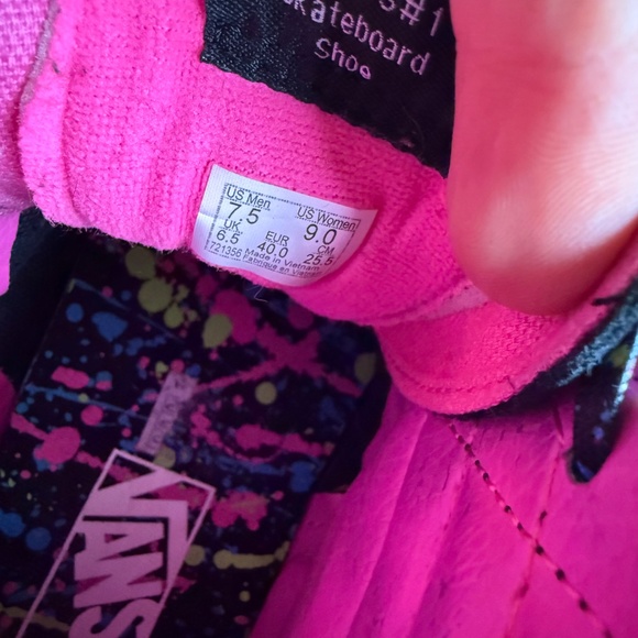 VANS Sk8 Hi Black Pink Neon Paint Splatter Skate Shoes Womens 9 Mens 7.5 Mid. - Picture 7 of 9